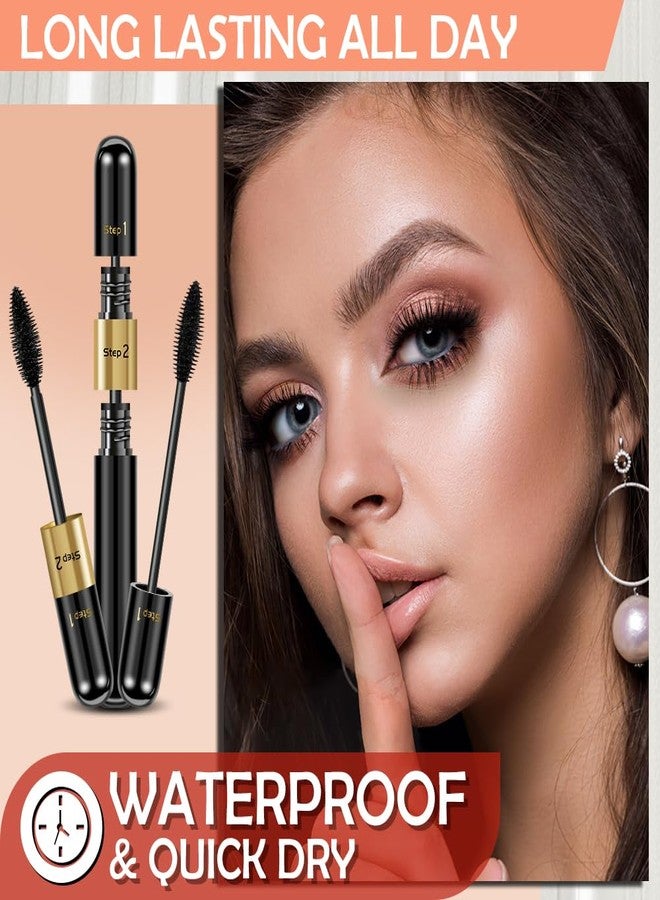 درمود ماسكارا سوداء لتكثيف وتطويل الرموش، عبوة من قطعتين، ماسكارا رموش بألياف حريرية رباعية الأبعاد، مقاومة للماء، تطيل الرموش 5 مرات وتمنحها كثافة وتجعيدًا، ماسكارا 2 في 1 مقاومة للتلطخ، تدوم طويلًا، تمنح الرموش كثافة ونعومة فائقة، مكياج مثالي للنساء - Image 5